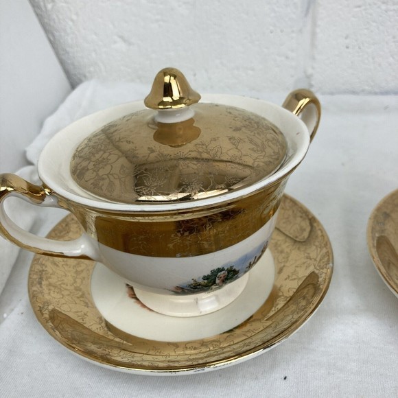 6 PCs Vintage King Quality Fine Colonial Couple Gold 22k US 1960 Sugar & Creamer - Picture 13 of 16